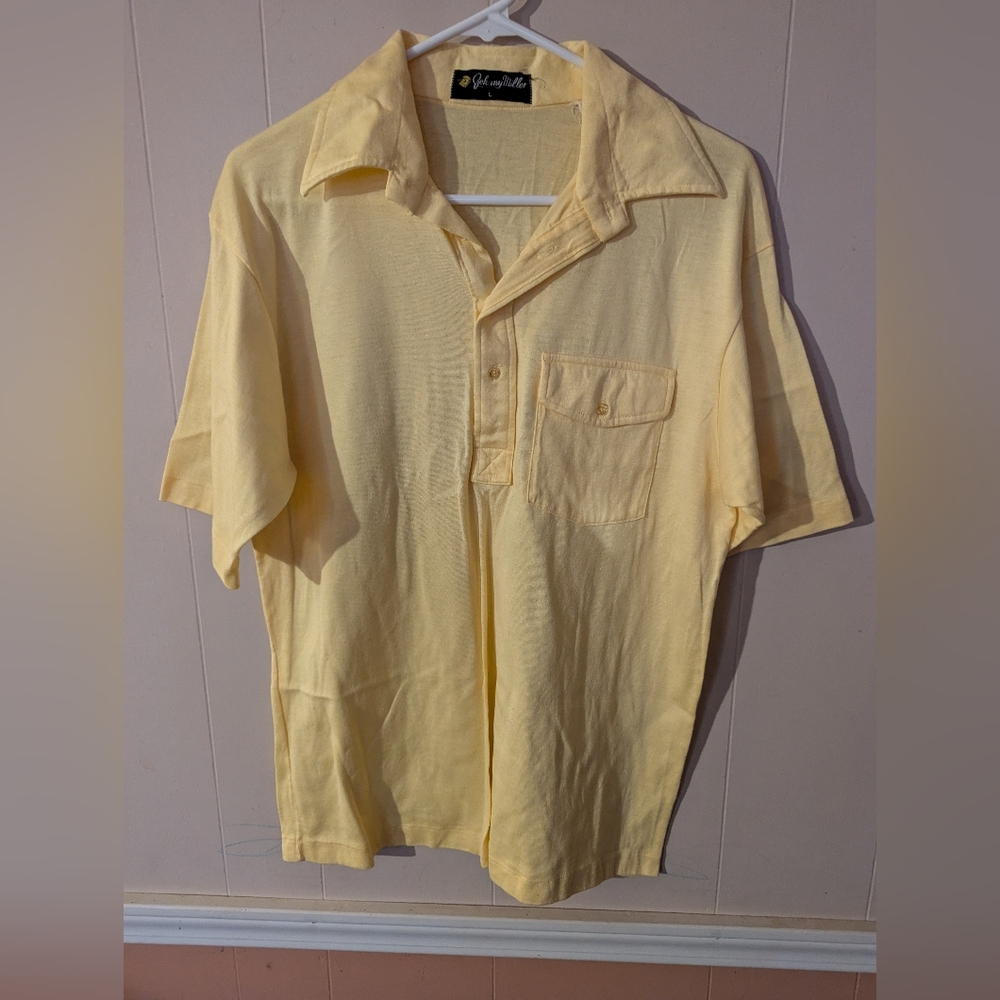 Vintage 70's Johnny Miller Polo Mens Size Large Short Sleeve Shirt Yellow